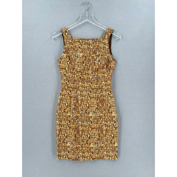 CHETTA B Vintage Dress Womens 4 Tan Brown Cotton Square Neck Sleeveless Sheath - Picture 7 of 16